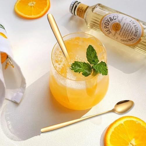 Long Handle Iced Tea Spoon,7.8-Inch Gold Coffee Spoon,Ice Cream Spoon, Stainless Steel TeaSpoons,Cocktail Stirring Spoon,Set of 6 - color: B-Gold Set of 6