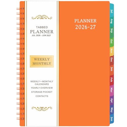 Planner 2026-2027 - Academic Planner 2026-2027,Planner Weekly and Monthly with Tabs, JULY 2026 - JUNE 2027, 6.25" × 8.3", Strong Twin-Wire Binding - color: Orange