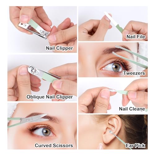 Manicure Set-Stainless Steel Nail Care Set-Professional 7 in 1 Ingrown Toenail Clipper Grooming Tool-Pedicure Kit & Toe Nail Cutter-Thick Nail Scissors Toiletries with Cuticle Trimmer (Green) - color: Green