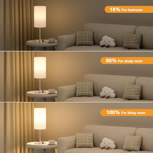 Fenmzee 17.4" White Lamp for Bedroom - Dimmable Touch, USB A+C, AC Outlet - color: White - Silver, size: 17.4"