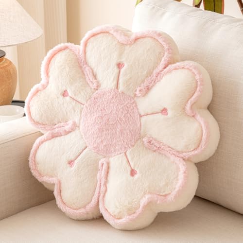Flower Shaped Decorative Throw Pillow Cushion for Bed Couch, Cute Flower Plush Throw Pillows Home Decor Floor Pillow Seating Cushions (Beige, 13.7 Inches) - color: Beige, size: 13.7 Inches