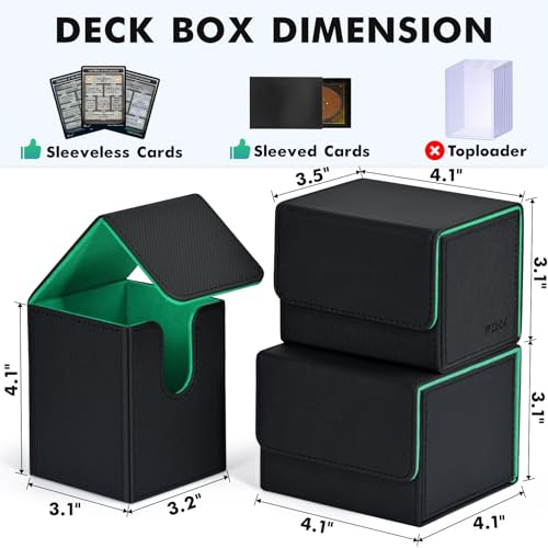 ZLCA Card Deck Box for MTG, Yugioh Deck Case Holds 100+ Single Sleeved Cards, PU Leather Magnetic Storage Box Fits for CCG TCG Sport Card (Black& Dark Green) - color: A1-Black& Dark Green, size: B-Vertical