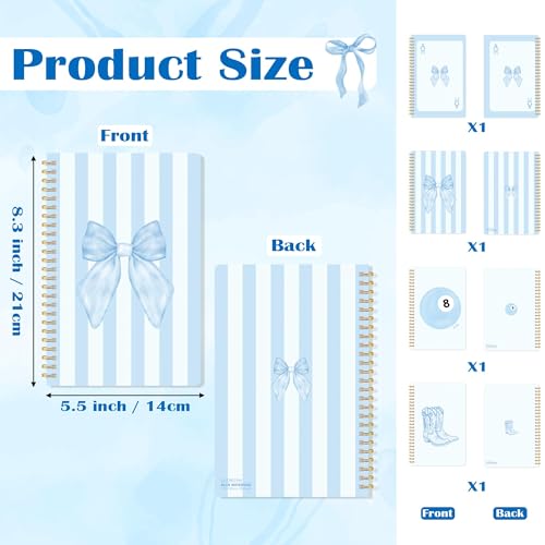 CNhoqc Blue Spiral Journal Notebooks, 4Pcs A5 Watercolor Coquette Notebooks - color: 4-Pcs Blue Bow-B