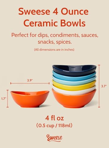 Sweese 4 oz Very Small Porcelain Bowls - Set of 6 Sauce, Salsa, Dipping, Ceramic Bowls for Condiments & Charcuterie - Rainbow Colored - color: Rainbow, style: X-Small (4 oz)