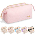 Graduation Gifts Soft Quilted Makeup Bag, Wide Opening Cosmetic Pouch Travel Toiletries Accessories Bag Trendy Makeup Purse for Women Teen Girls Holiday Gifts Birthday Gifts (Light Pink) - color: Light Pink