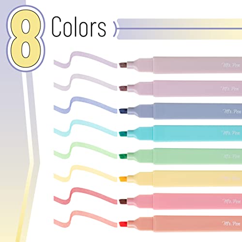 Mr. Pen- Aesthetic Highlighters No Bleed, 8 Pack, Candy Colors | Chisel Tip, Cute Highlighters Assorted Colors for Journaling, Highlighting, Underlining, Fast Dry, Back to School Supplies - color: Candy Colors, size: 8 Pack