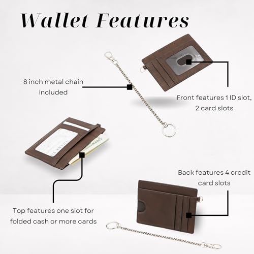 Leather Credit Card Holder with Keychain, Slim RFID Wallet (Brown) - color: Brown
