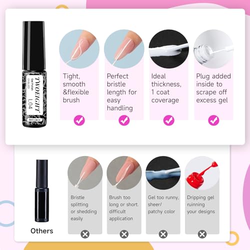 TWOEIGHT Gel Nail Polish Liner Nail Art 12 Colors 8ml UV Lamp Soak-off Polishes Pigmented White Red Pink Green Gold Glitter Built Thin Brush in Bottle Manicure DIY at Home Salon Quality Gift for Women - color: Multicolor