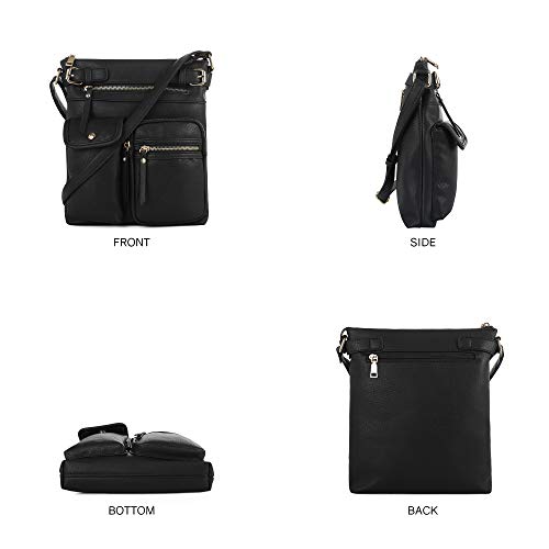 SG SUGU Katie Lightweight Medium Crossbody Bag Shoulder Bag with Multi Pocket for Women - color: Black