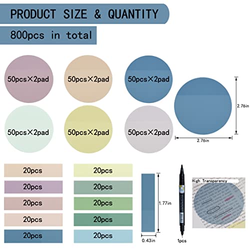 YOUDEFUL 800Pcs Transparent Sticky Note, 2.76x2.76 Clear Round Sticky Note - size: Round Morandi