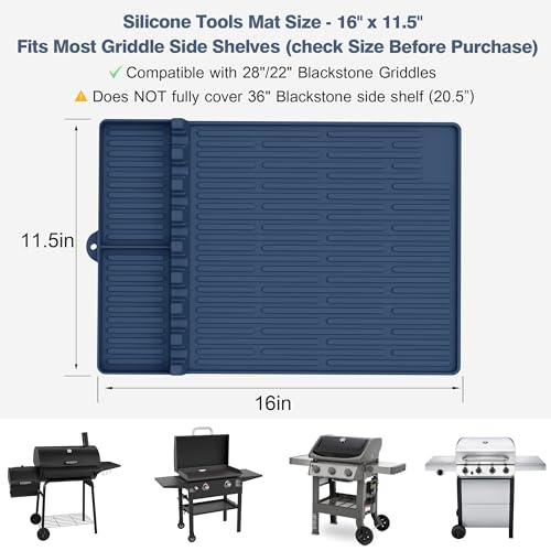Silicone Grill Mat for Blackstone Griddle Accessories, 8-Slot Tool Mat - color: blue