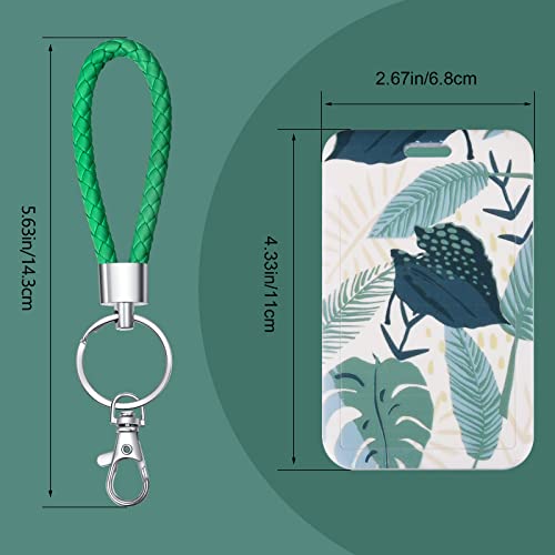 ID Card Badge Holder Key Chain with Metal Keyring, Plastic Slide Open with ID Window for Women Men Girls Students,Green Plant - color: Green Plant