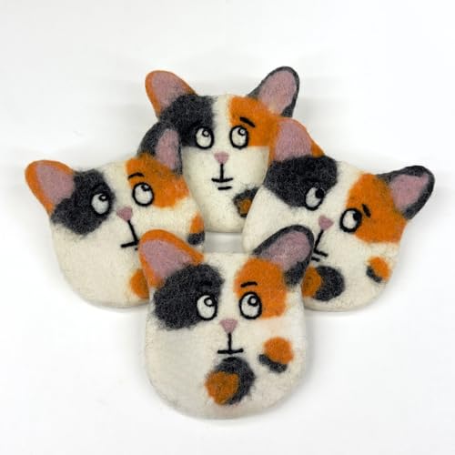 Humble Hilo Handmade Animal Felt Coaster Set of 4, Absorbent Coaster for Animal Lover (Calico Cat) - color: Calico Cat