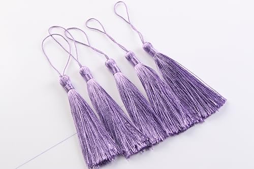 KONMAY 20pcs 3.5'' Small Silky Soft Craft Mini Bookmark Tassels with Loops for Jewelry Making, Gift Wrapping, Zipper Pull, Home Decor(Violet) - color: Violet