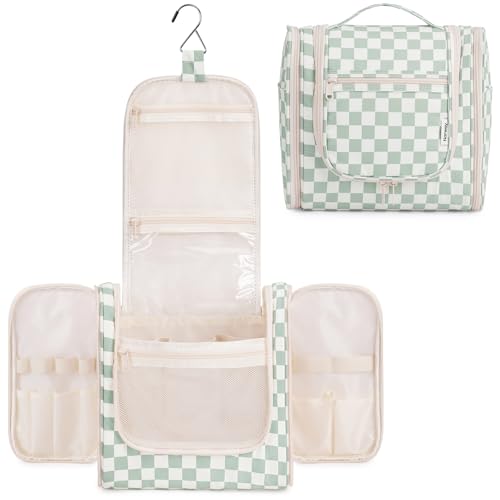Narwey Large Hanging Travel Toiletry Bag for Women, Makeup Cosmetic Bag - color: C-Mint Green Checkerboard, size: Large