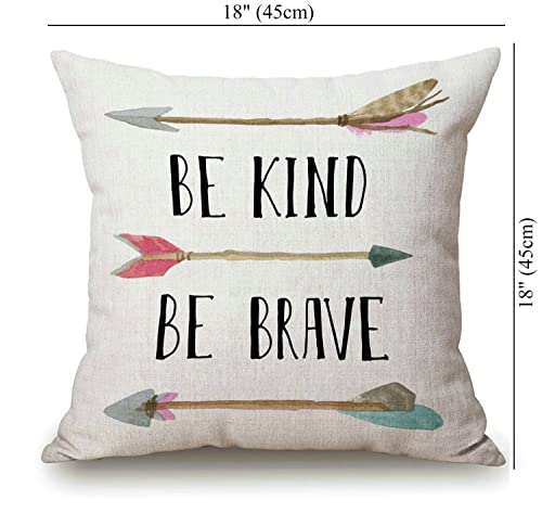 Solekla Cotton Linen Home Decorative Quote Words Throw Pillow Case Cushion Cover for Sofa Couch Tribal Girl Nursery Art Decor, Be Kind Be Brave Decoration, 3 Arrows Pink and Blue, 18" x 18" - color: Sl207