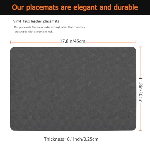 Gray Plastic Placemats Set of 8, Faux Leather Waterproof Table Mats - color: Gray