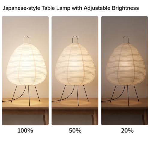 Rice Paper Lamp,Dimmable Bedside Table Lamp,Remote Control,Bulb Included - style: Japanese-remote control