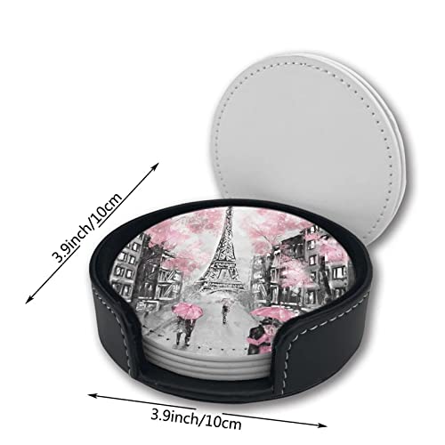 France Eiffel Tower Coasters For Drinks With Holder Leather Coasters Set Of 6 Table Decor Protect Furniture From Water Marks Scratch And Damage - color: Black1
