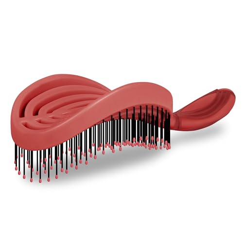 NuWay® DoubleC PRO® Patented Scalp Care Hair Brush – Double Curve Design for Scalp Massage, Professional Blow-Dry Styling, Wet & Dry Hair, All Hair Types (Red) - color: Red