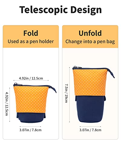Sooez Standing Pencil Case, Cute Stand up Pencil Pouch, Telescopic Pen Bag - color: Orange