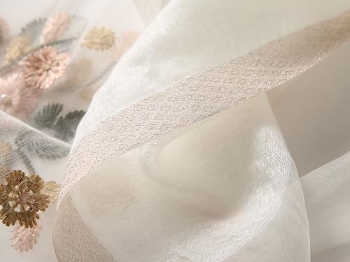 Jeelow Long Silk Blend Embroidered Floral Shawl Scarf Wrap for Women - color: Ivory Whisper
