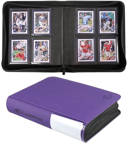 Top Loader Binder, Holds 128 Cards, 4 Pocket Zipper Binder for 3" x 4" Top Loader, Ringless Side-Loading Pages, Collectible Sports & Hard Sleeve Card Album (Purple) - color: Purple