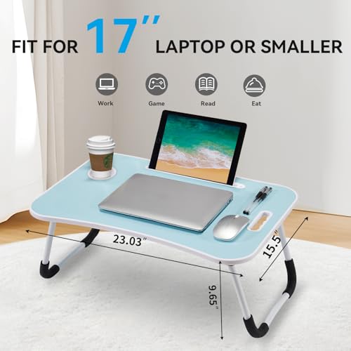 BUYIFY 23" Foldable Lap Desk for Laptop Writing w/Cup Holder Blue - color: Blue