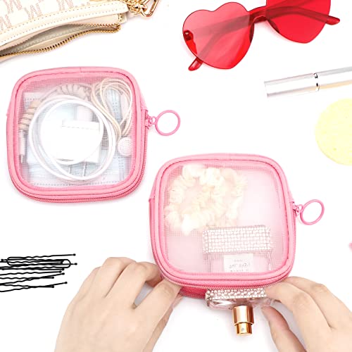 Weewooday 4Pcs Mesh Makeup Bag, Pink, Small, Classic - color: Pink, size: Small, style: Classic