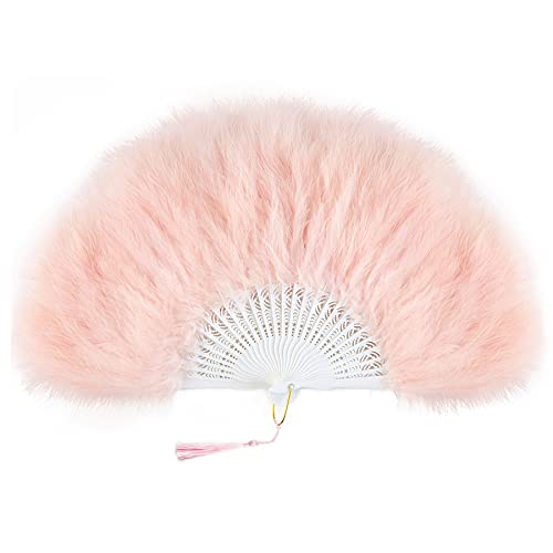 BABEYOND 1920s Marabou Feather Folding Hand Fan - color: Light Pink