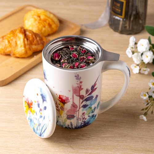 AmorArc Tea Cup With Infuser and Lid, 18oz Loose Leaf Tea Mug With Steeper - color: Sage