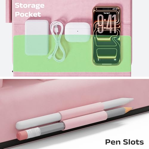 Tablet Pillow Stand, Multi-Angle Foldable iPad Holder for Bed, Sofa, Desk, Lap, Soft Pad Dock with Storage Pocket & Stylus Mount, for 4.7-13" Devices iPad,iPhone,E-Reader,Books (Pink) - color: Pink