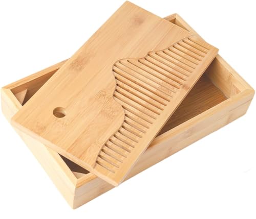 Bamboo Tea Tray & Table Set - Chinese Gongfu Tea Serving Tray with Tea Brush, Compact & Portable (11.8 Inch) - color: primary colours