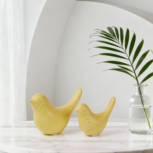 2 Pcs Ceramic Small Bird Figurines Modern Animal Statues for Home 、Room Decor and Bedroom Decor and Bookshelf Display (Light Wood Grain) - color: Light Wood Grain