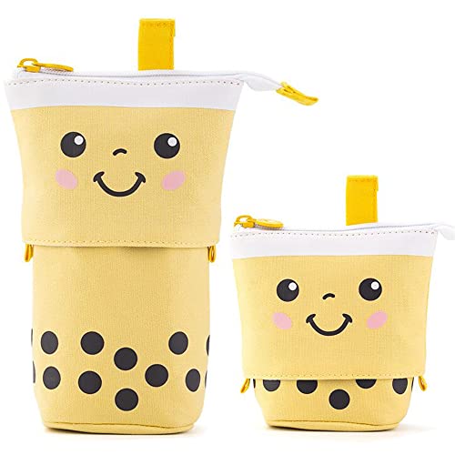 Telescopic Pencil Bag Pen Holder Pop Up Stationery Case, Stand-up Retractable Transformer Bag Standing Organizer, Great for Christmas Holiday New Year Office Bag - color: Yellow