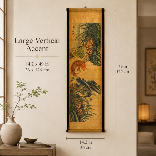 Wall Art Poster Prints Painting Scroll Decor Orchid Spring Japan Koi Fish - color: D
