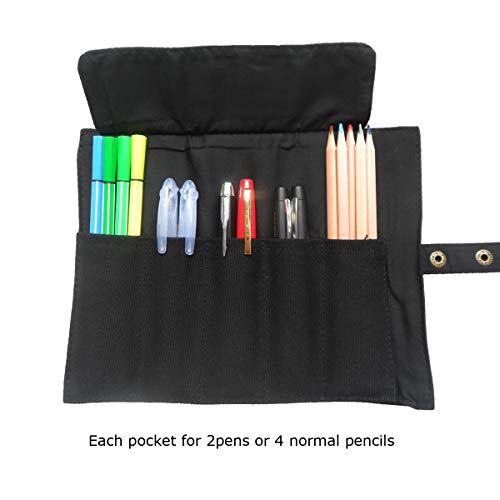 Canvas Stationery Handmade Foldable Rollup Pencil Case Travel Pen Holder Wrap Black - color: Black, size: 1