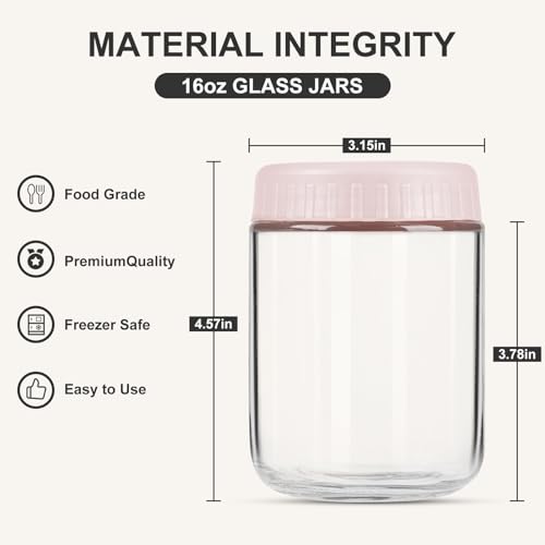SHOWIN Overnight Oats Containers with Lids, 16oz Glass Jars with Lids 4 pcs, Wide Mouth Mason jars for Salad, Yogurt, Snacks, Meal Prep - color: Multicolor, size: 16oz-4pc