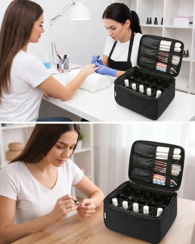 Meiiy Nail Polish Bag Nail Art Set Organizer Nail Polish Travel Case Nail Tool Bag With Compartment Gift for Women (black)