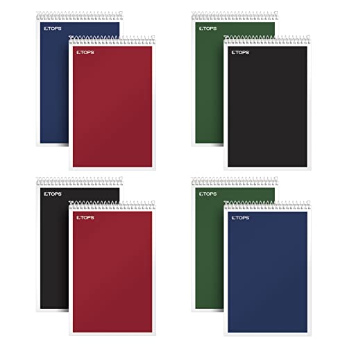 Tops Spiral Steno Books 8 Pack, 6" x 9", Gregg Rule White Paper, Assorted Covers, 80 Sheets per Book/8 Books per Pack, Red, Black, Blue, Green (80219)