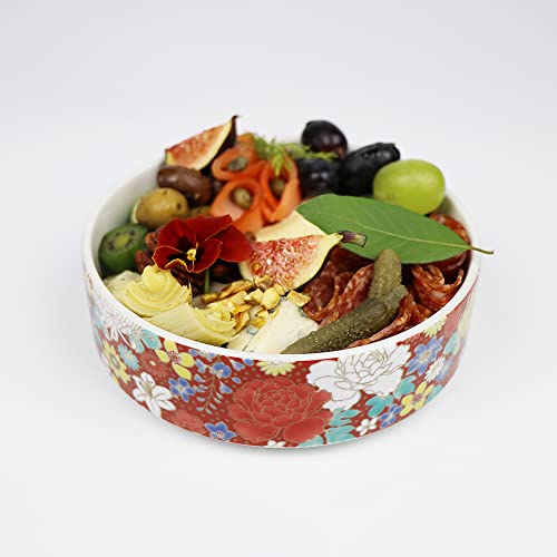 Traditional Japanese Bento Box, 3-tiered, Kutani Ware SK456 (Red flower design) - color: Red flower design