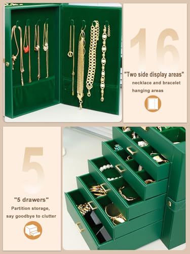 BOOVO Large Jewelry Box for Women 6 Layer - color: Green and Gold, size: 6 Layer