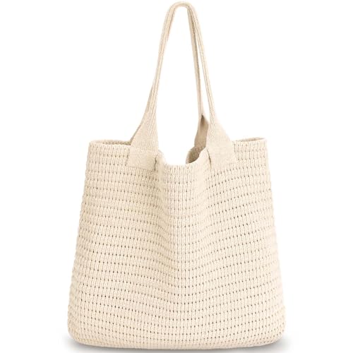 hatisan Crochet Bag for Women, Handmade Knit Beach Tote Bag Summer - color: Beige-1