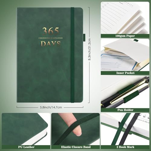 Undated Daily Planner with To Do List, 365 Days Planner for ADHD(A5, Green) - color: Green
