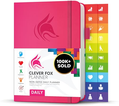 Clever Fox Daily Planner, Undated Professional & College Day, Hot Pink - color: Pink (Undated)