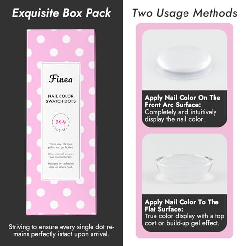 Finea 144pcs Gel Nail Polish Color Display Swatch Dots Clear with Stickers