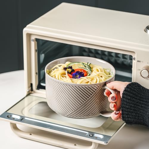 Ceramic Soup Bowl with Handle, 38 oz Microwave Safe, Grey - color: Gray