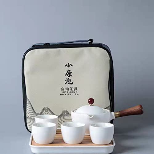 Ceramic Portable Travel Tea Set, Chinese Kungfu Tea Set with 360 Rotation Teapot and Infuser, 4 Tea Cups, Tea Tray And Travel Bag (Pure White) - color: Pure White