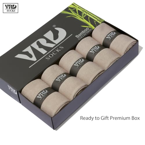 VRD Men's Dress Socks Bamboo Rayon, 5-Pack Crew Socks, Multiple Colors and Designs, Shoe Size 8-13, Gift Box - color: 14: Camel Beige, 5-pack Solid