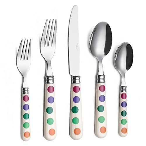 ANNOVA Silverware Set 20 Pieces Cutlery Stainless Steel Colorful Fun Handle Flatware Service for 4 - Dinner Knife, Dinner Fork, Salad fork, Dinner Spoon, Dessert Spoon (Puka Dots, 20 Pieces) - color: Puka Dots